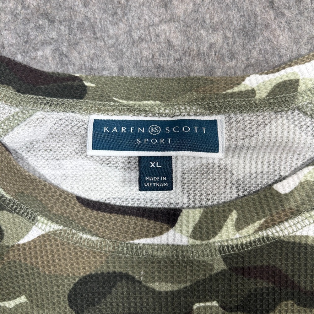Karen Scott Sport Shirt Women's Size XL Henley Green Camouflage Long Sleeves Top - Picture 2 of 5